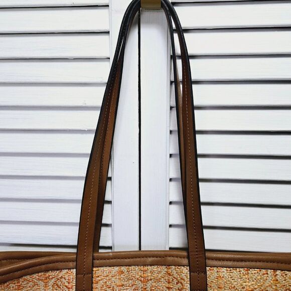 NWT NEW DIRECTIONS ORANGE & TAN TWEED STRAW WOVEN LARGE TOTE HANDBAG/PURSE $88 - Picture 8 of 13